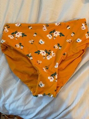 Floral High-Waist Bikini Bottom in Mustard Yellow